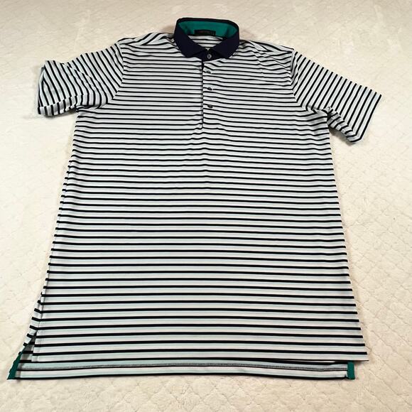 Greyson Polo Shirt Men's Size Large Striped Short Sleeve Blue aqua white - Picture 1 of 8